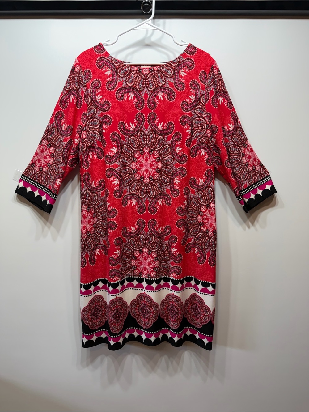 Chico's Red Pink and Black Paisley-Print Midi Dress - Picture 2 of 11